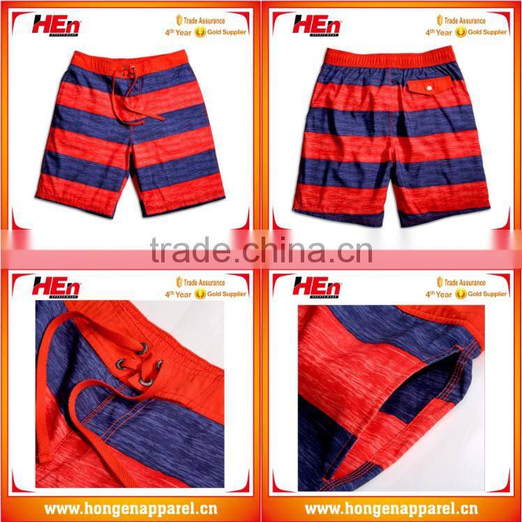 Hongen apparel 2017 mens Custom sublimation board shorts wholesale 4 way stretch board beach wear