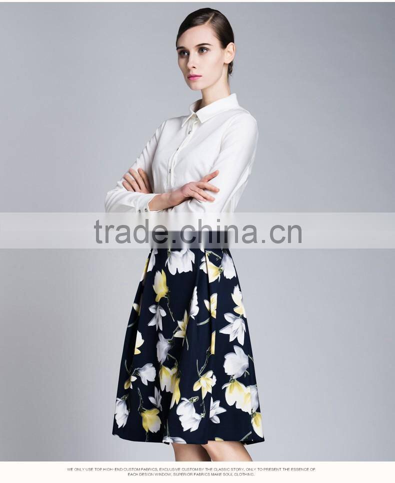 Spring-Summer Season Ladies Long Sleeve Polo Collar White Shirt Blouse