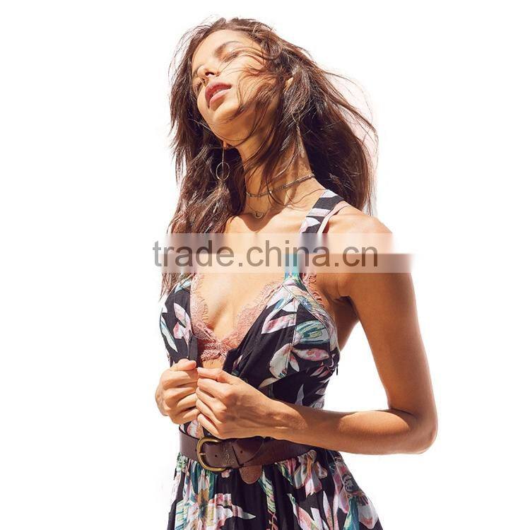 HAODUOYI Fashion Flora Printed Spaghetti Strap Women Dress Cross Backless Waistband Slip Midi Female Vestidos for Wholesale