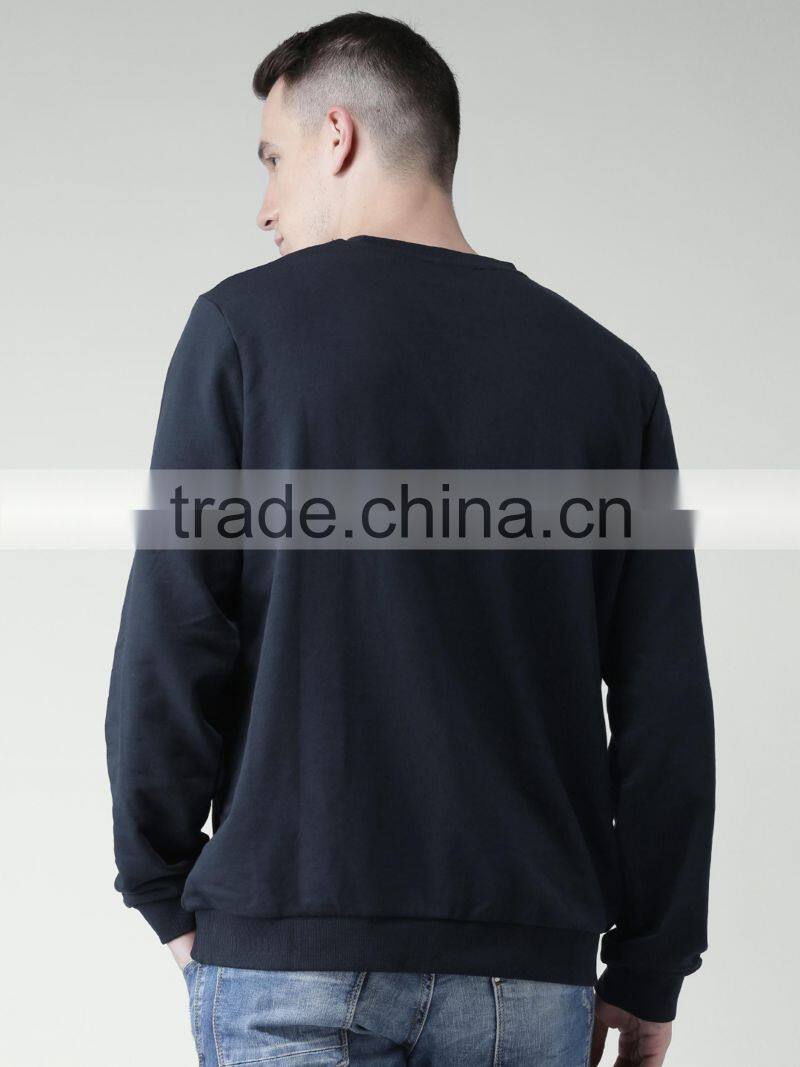 Autumn Style New Look Navy Sweatshirt Round Neck Long Sleeves Brushed Fleece Lined Sweater 80% Cotton 20% Polyester Sweaters