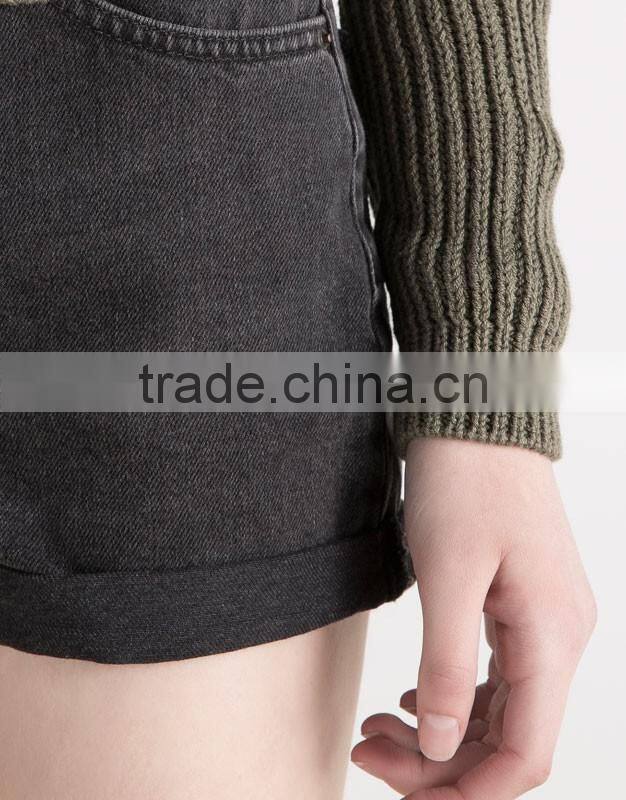 Wholesale ladies cheap plain washed rolled booty hem denim jeans shorts for women 2016