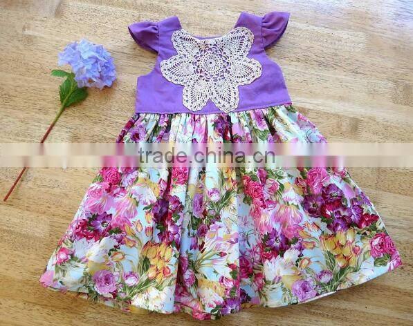 Girls One Piece Lace Dress Purple Top Floral Skirt Kids frock designs Pictures