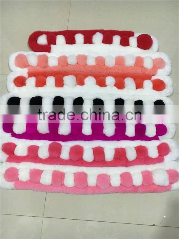 2016 New Genuine Rex Rabbit Fur Scarf Fur Wraps Muffler Fur Balls Warmer for Winter Shawls scarf
