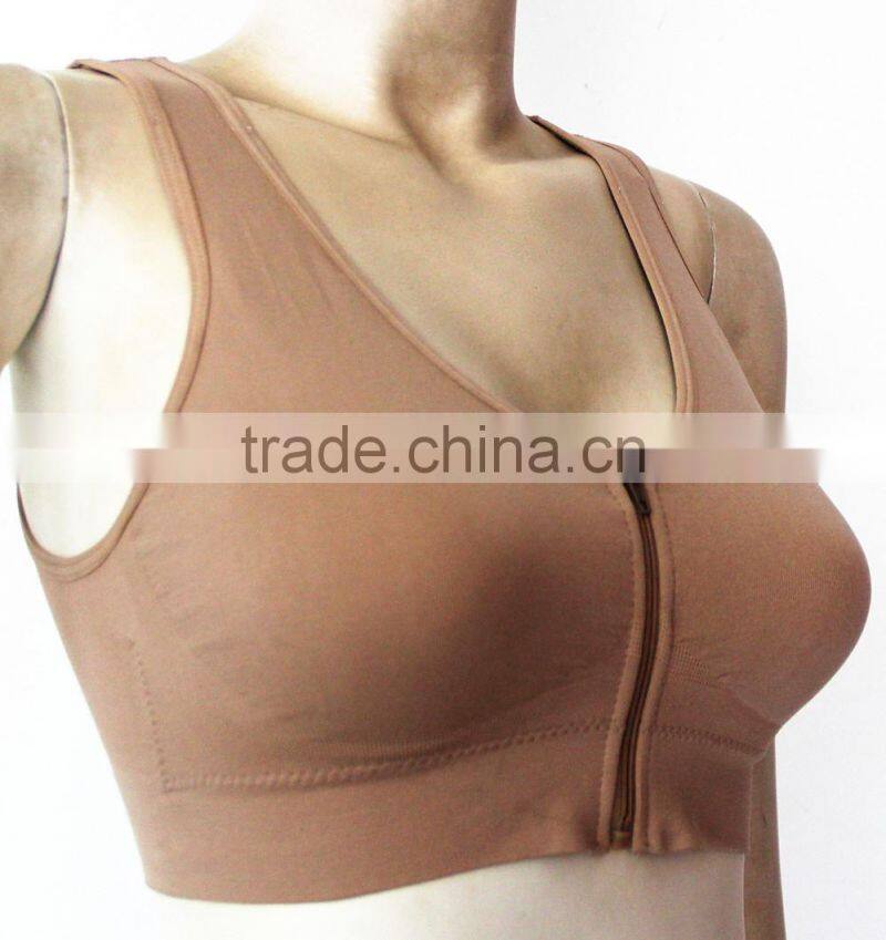 seamless front close zipper double layer with removable sponge sports bra