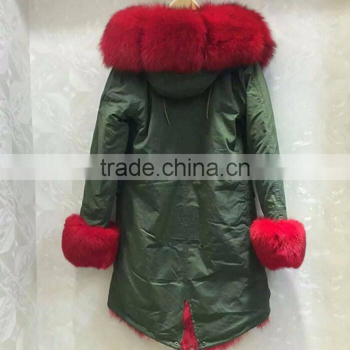 Myfur Long Parka Real Rabbit Fur Lining With Dyed Raccoon Fur Hood