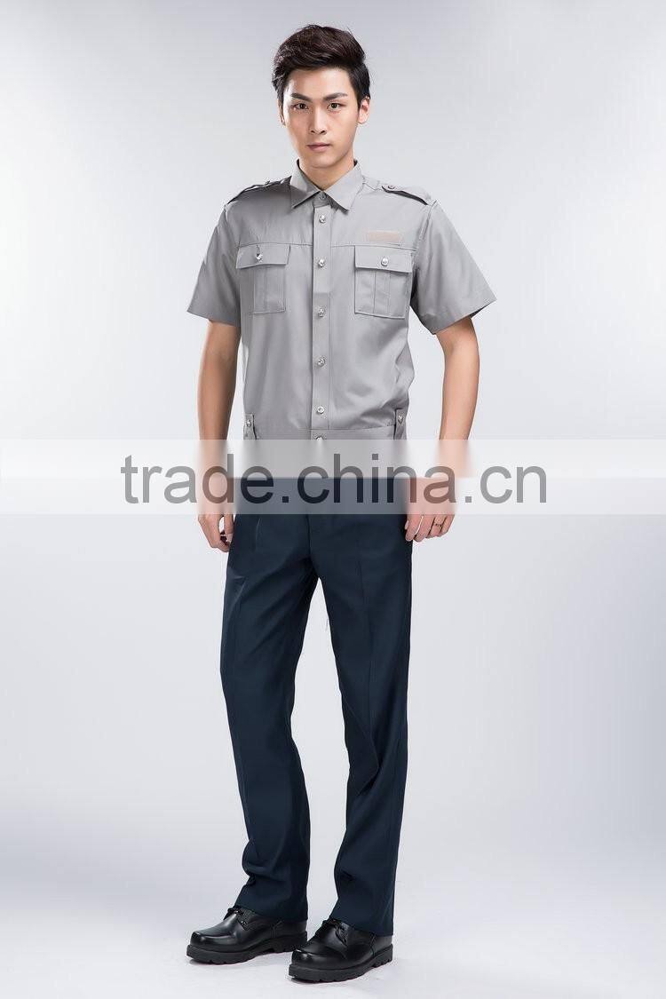 Professional OEM uniform Factory Fashion Design quality short sleeves Gray Men Security Uniform Shirts / Classic Security Shirt