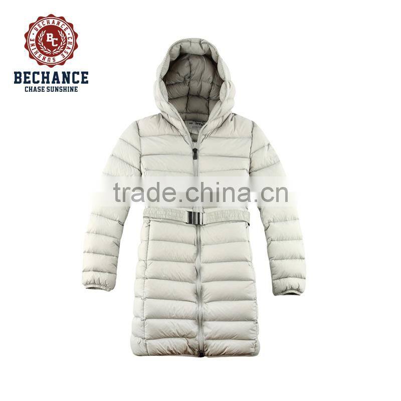 Women long ultralight down jacket with hoody