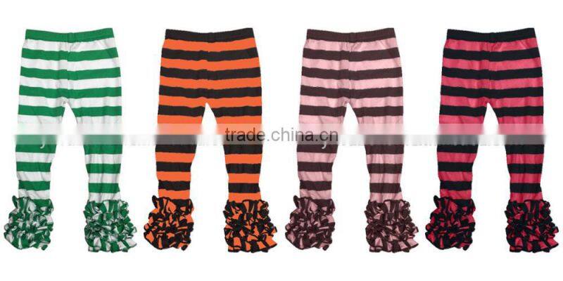 2017 new style children long ruffle pants boutique striped pants high quality girls pants