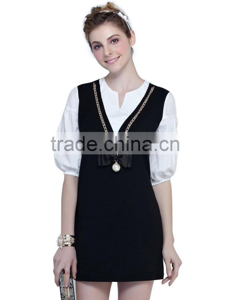V-neck half sleeve two pieces plus size short dress guangzhou 2016 summer dress fashion lady dress