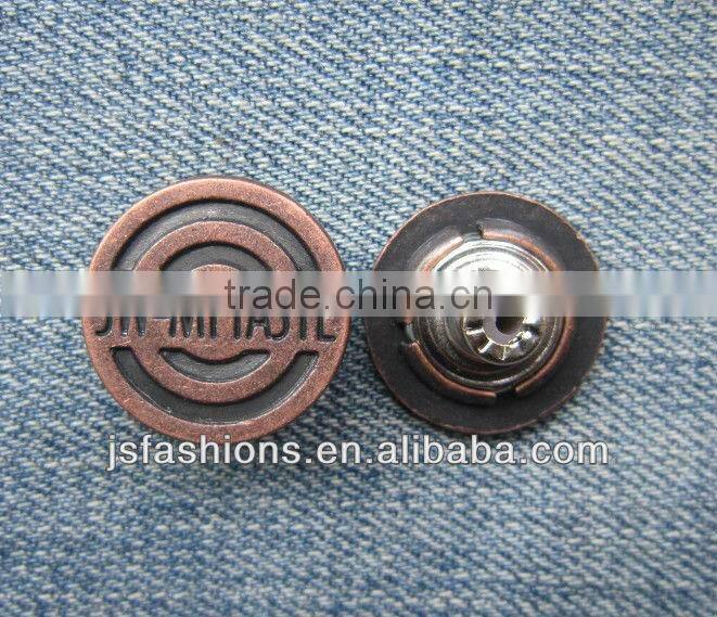 Letter printed rust color alloy jeans button, fashion alloy shank button for denim clothes