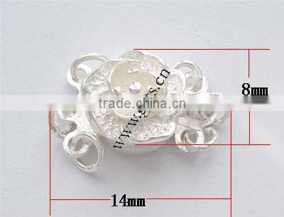 Sterling Silver Box Clasp, flower shape, layered, 3-strand, 8x14mm, Sold by PC