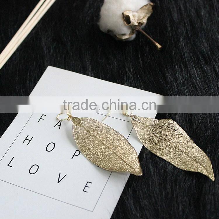 LONG Leaf Leaves Branch Bronze Earrings Hook Clip-on Dangle Drop Earring