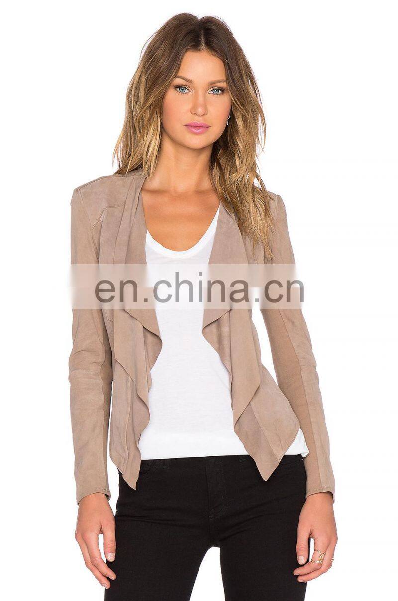 Latest Design Open Front Asymmetric Hem Original Leather Jacket