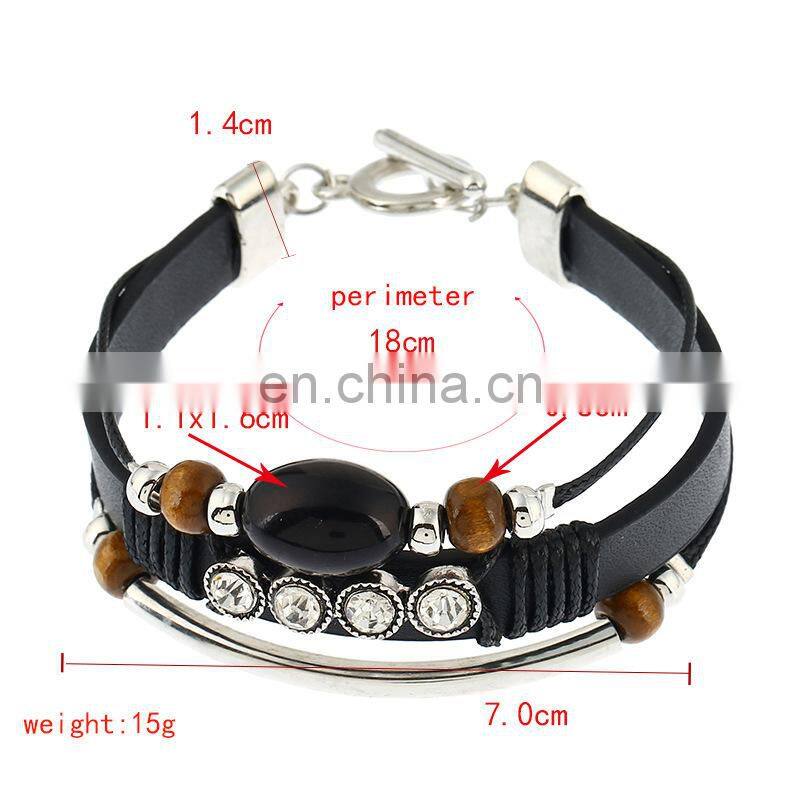 Caribbean Hand-woven Bead Turquoise Leather Cord Bracelet