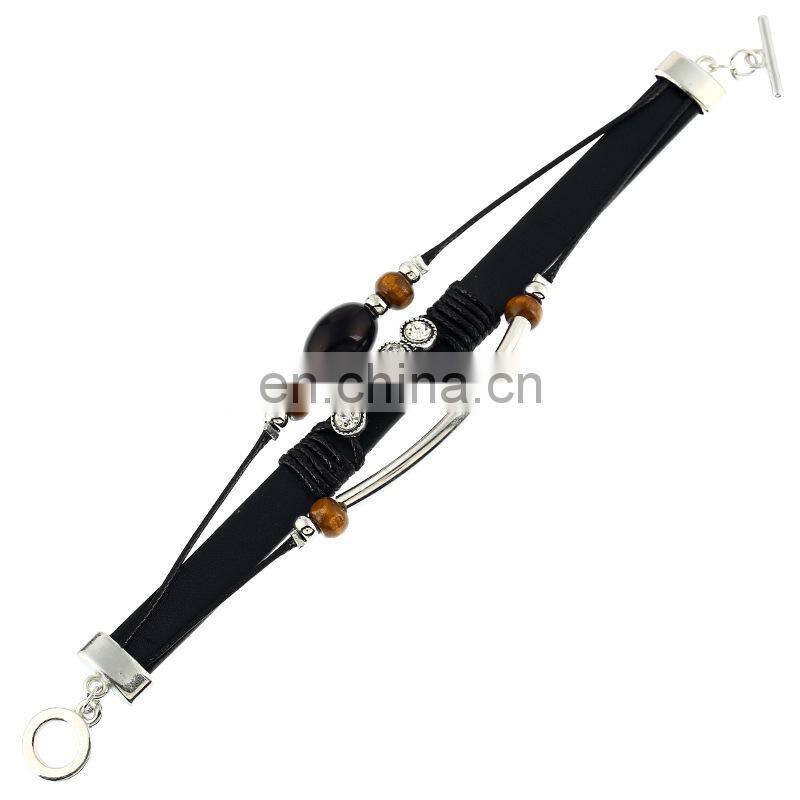 Caribbean Hand-woven Bead Turquoise Leather Cord Bracelet