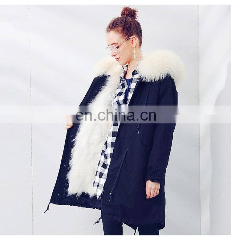 New Winter Design Genuine Raccoon Fur Collar Coat Women and Real Fox Fur Parka