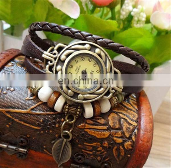 2014 Stock Wholesale Vintage Genuine Leather Bracelet Vintage Watch