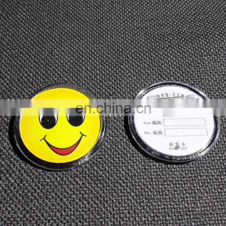 safety pin back acrylic plastic button badge logo printing insert