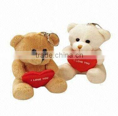 lovely promotional bear with red heart plush keychain toy