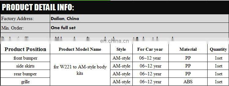 body kit for S-CLASS W221 S350 S400 S500 to S65