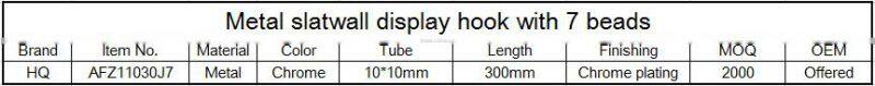 Metal chrome slat board display hook with 7 beads