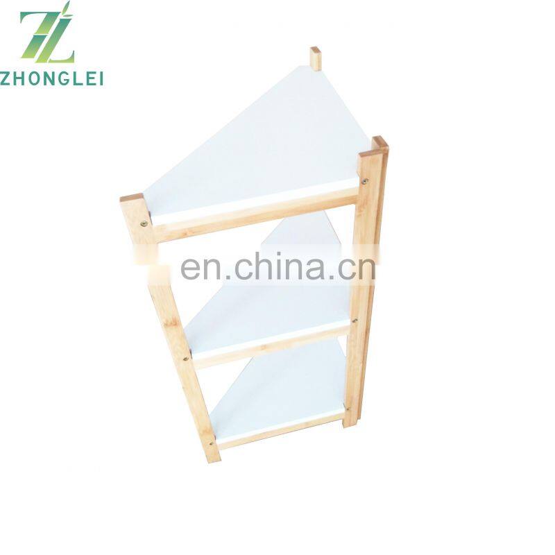 Bamboo Triangle Standing Shelf 3-Tier Storage Shelf In Bathroom