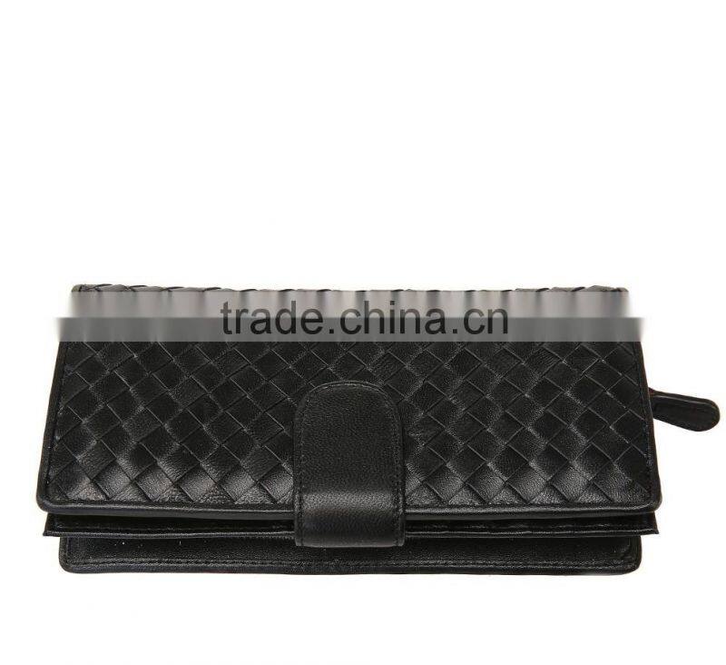 good quality soft sheepskin wallet hand knitting long style purse hot selling lgenuine leather wallet