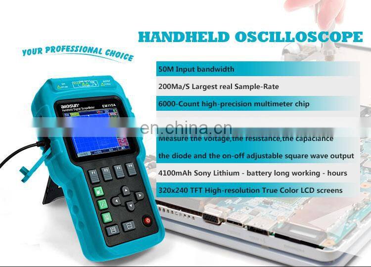 all-sun EM115A Handheld Oscillograph 3 in 1 Multi-function Oscilloscope 50MHZ Color Screen Scope meter Single Channel Hot Sale