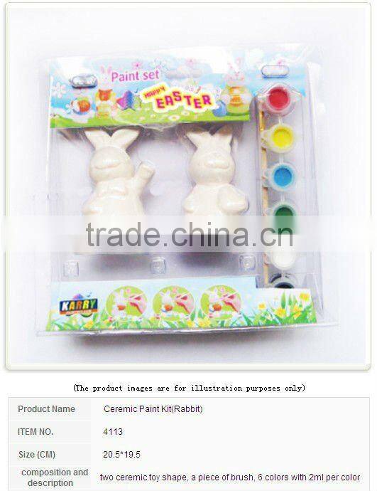 CERAMIC PAINT KIT EASTER RABBIT DIY 6 COLORS 2ML PER COLOR WITH CERAMIC RABBITS AND A BRUSH NON-TOXIC FOR KIDS