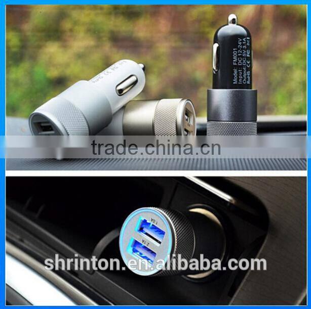 Mini car charger 2 port with CE, FCC, Rohs approval-Factory price