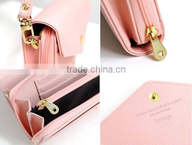 New Arrival Mixed Colors Crown Cute Leather Lady Clutch Purse Women Walllet With Strap