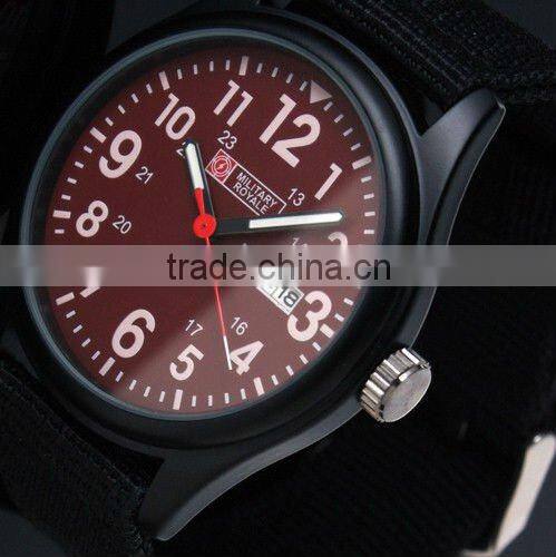 Men's Military Red Dial Black Fabric Strap Date Sport Army Watch MR054