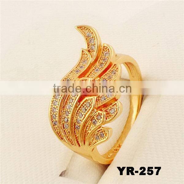2015 Fashion Crystal Gemstone Gold Plated Rings For Women Feather Finger Open Rings