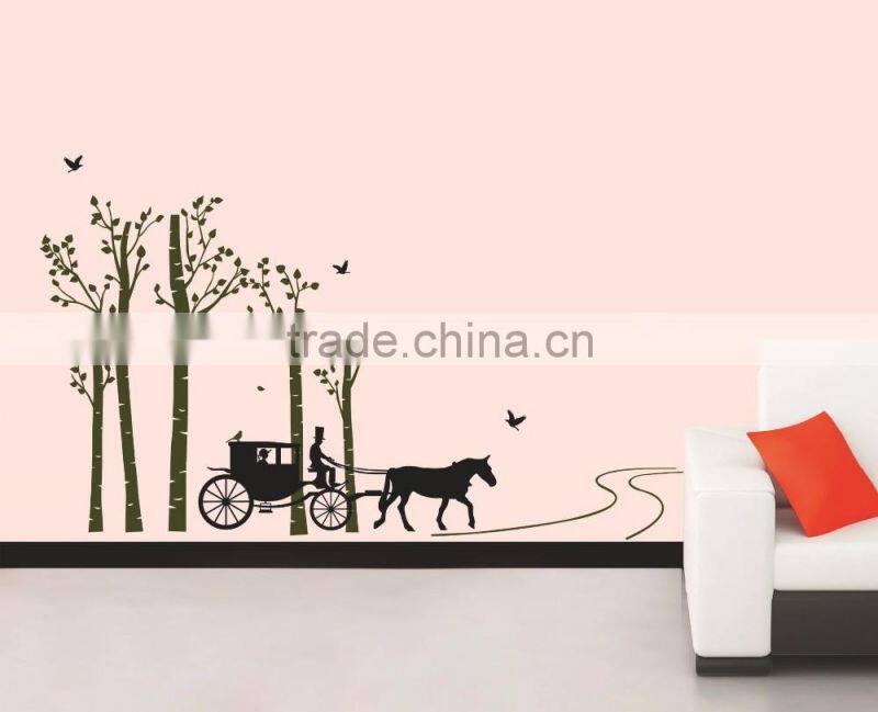 Black Trees Birds Carriage Wall Decal Home Sticker Paper Removable Living Room Bedroom Art Picture DIY Mural
