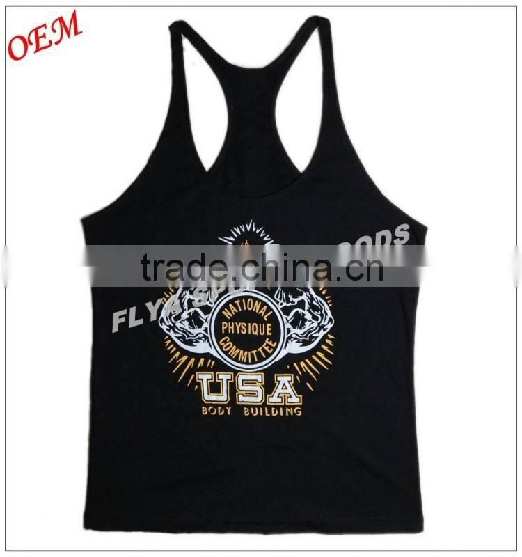 custom logo printed y-back gym stringer singlet