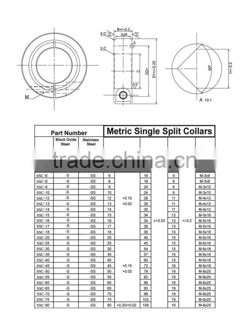 Aluminum Material Single Split Shaft Collar