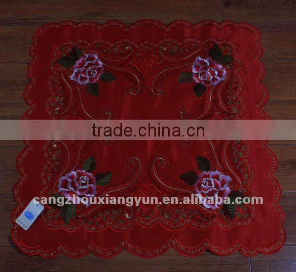 Red satin embroidery table cloth