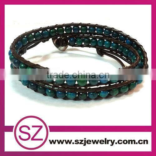 newest China blue gemstone Cheap leather wrap bracelet