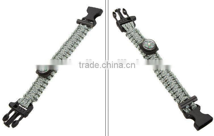Outdoor climbing emergency survival paracord wristband with flint compass