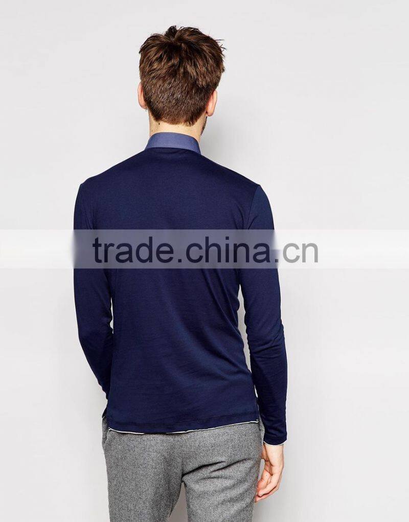 Fashion us style handsome men long sleeve polo shirts for sale