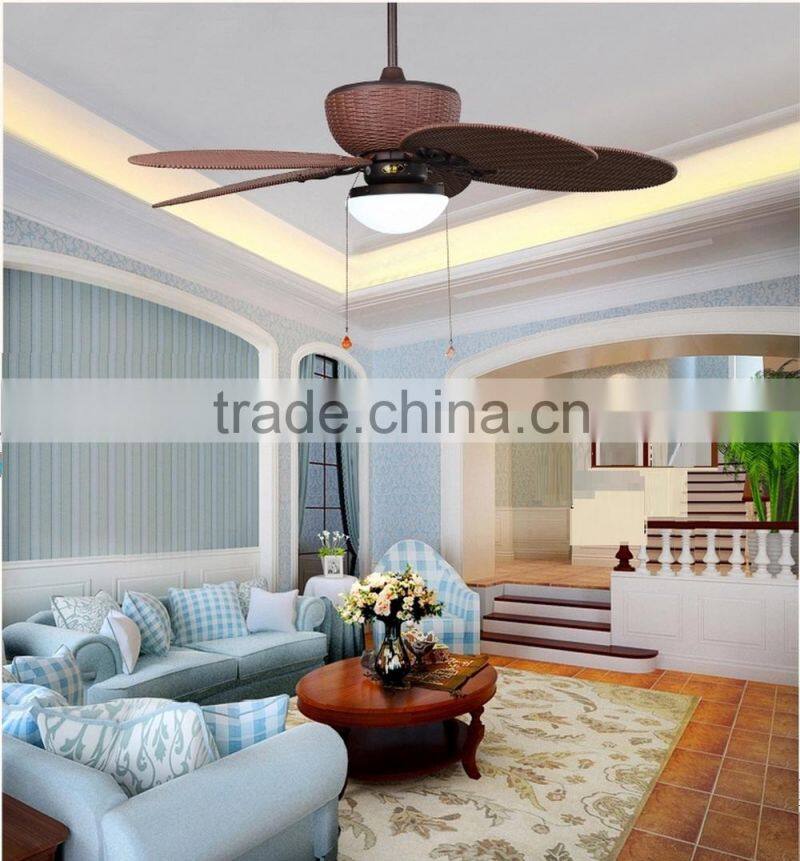 48 inch Ceiling Fan with Five Antique brown Wicker knitted Blades and Light Kit for tropical rainy climate PTSD185