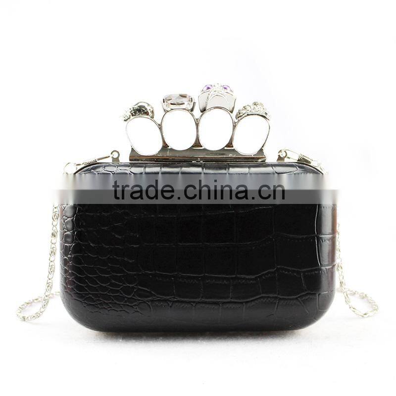Handcee Purple RHINESTONE Ring Ladies Evening Clutch Bag With Skull