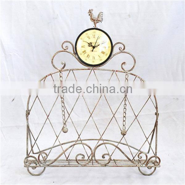 Distressed wrought iron used magazine racks with clock