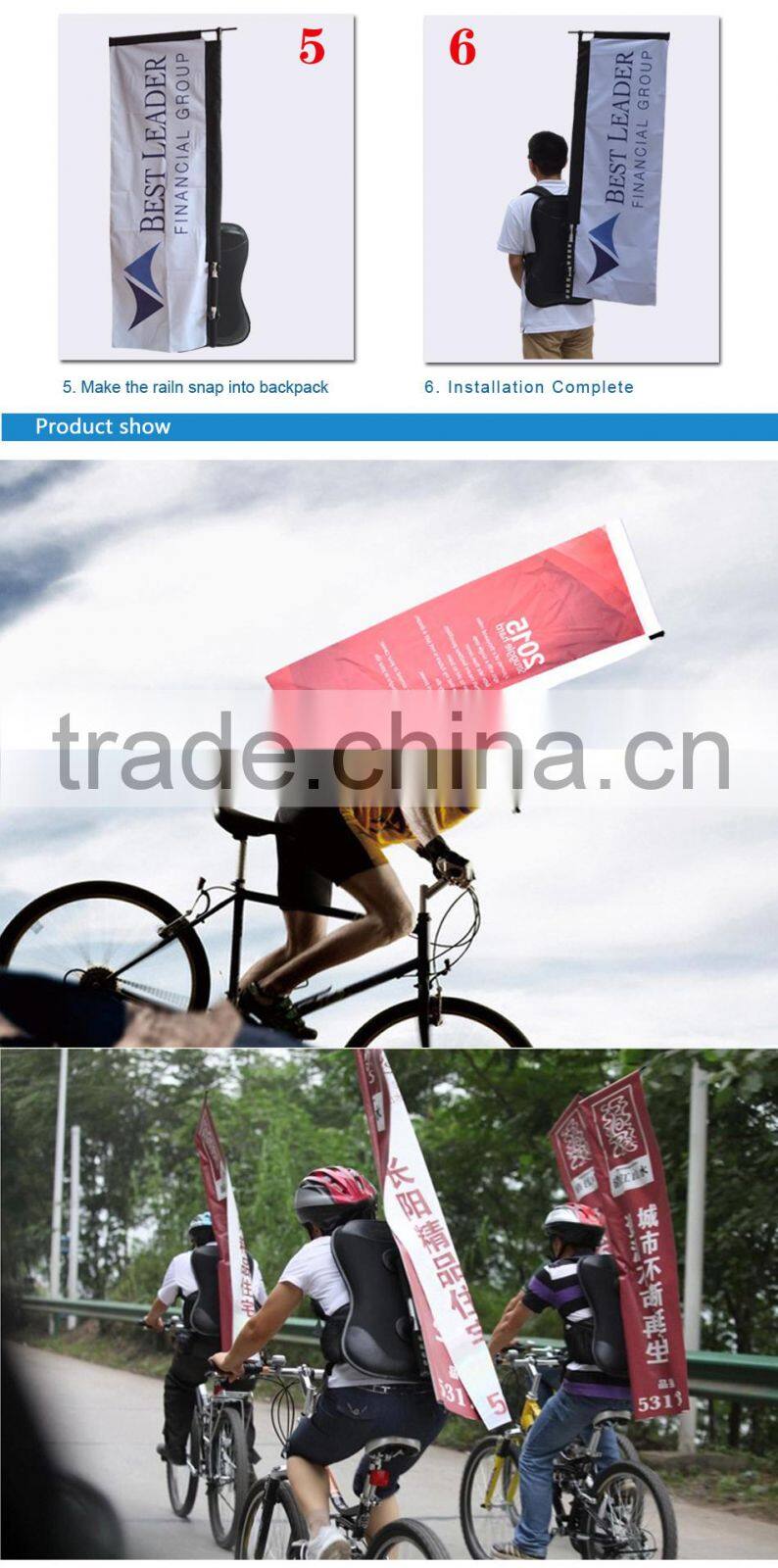Walking Advertising Backpacks Flags Colorful Fabric Made Backpack Flag