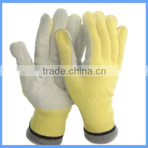 China High Quality Cow Leather Aramid Fiber Heat Resistant Work Gloves With Cut Resistance