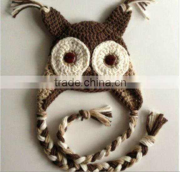 Natural Crochet Owl Hat, Baby Photo Prop, Halloween, Boy