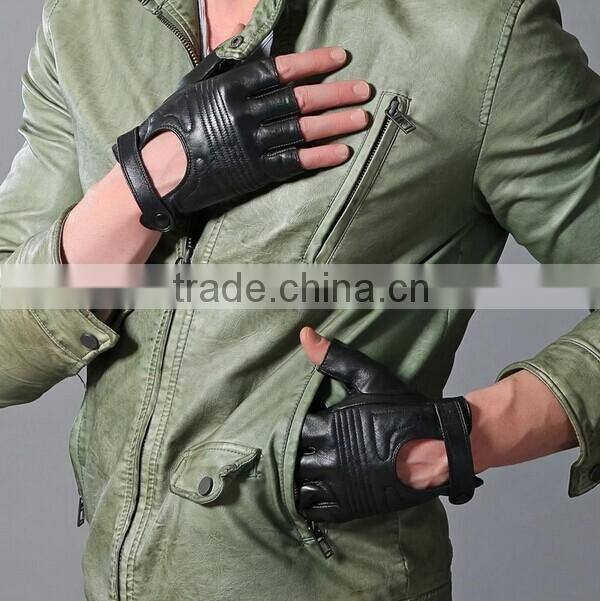 fashion Hollow out top sheep leaher car driving men fingerless gloves