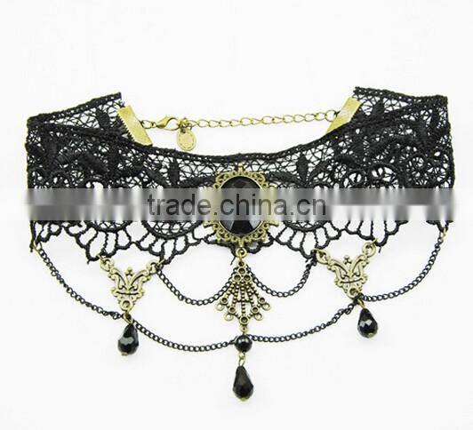 Gothic Acrylic Excellent Beads Lace Collar Victorian Choker Necklace Pendant