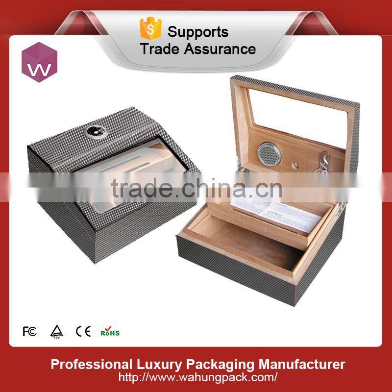 Glass Top Wooden Cigar Humidor Customized Gift Sets Box