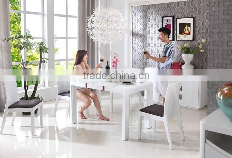 Glass Top Dining Table With MDF Frame Solid Wood Legs A1505#